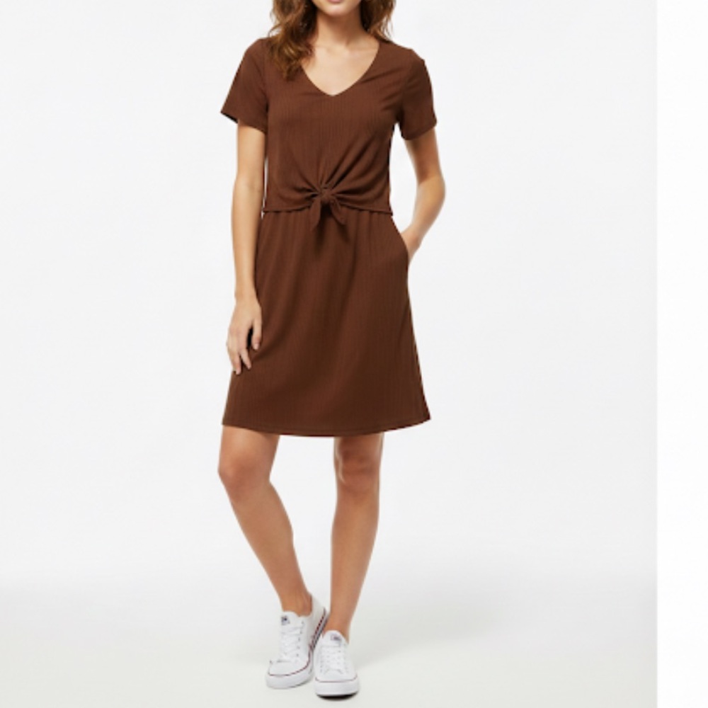 Simons Twik Tie-Front Short Sleeve Dress Brown Size XS